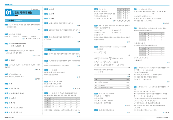 개념원리 rpm 수학 하 답지